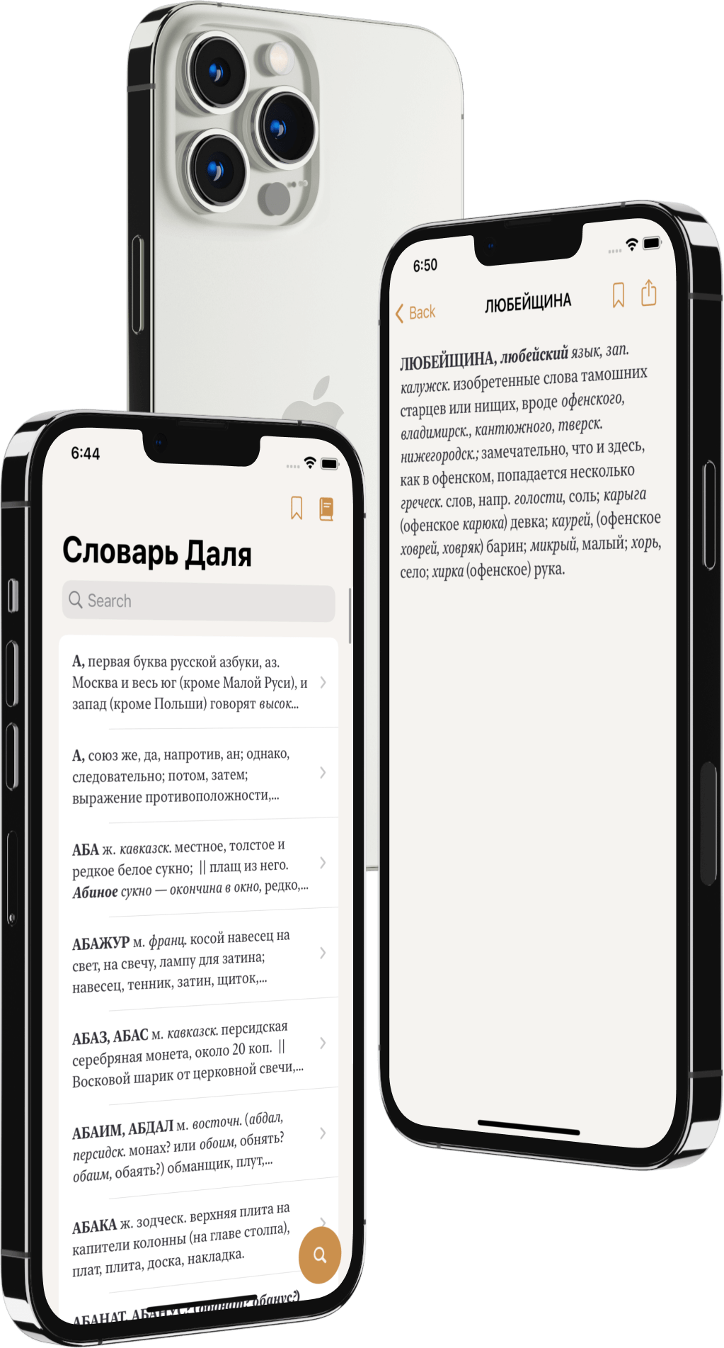Словарь Даля — интерфейс приложения на iPhone